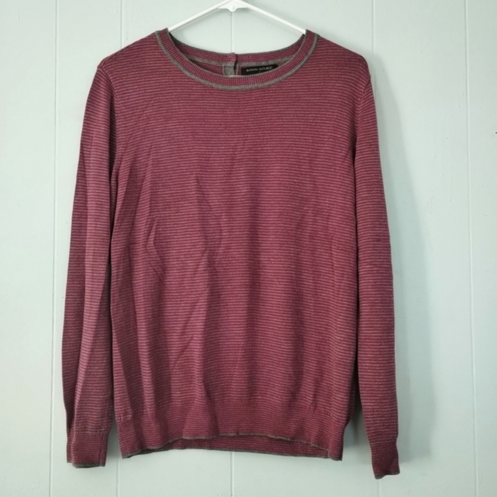 Women's Large Banana Republic Sweater Lightweight Gray Red Cotton Blend
